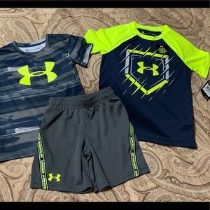 2 UA shirts and 1 short, matching sets